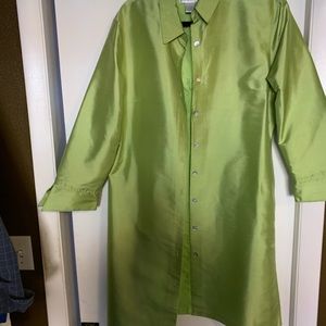 Beautiful 100% silk chartreuse long jacket.